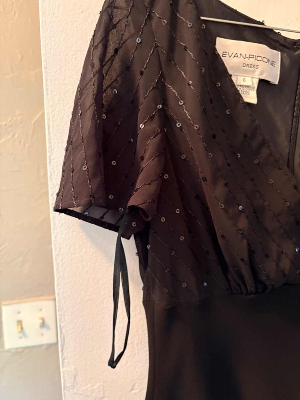 Evan Picone Black Sequin V-Neck Dress - Picture 6 of 9